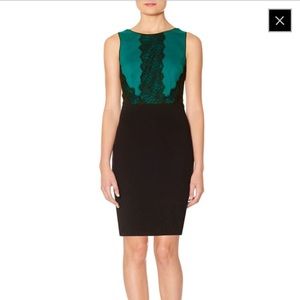 Black and turquoise pencil dress with lace